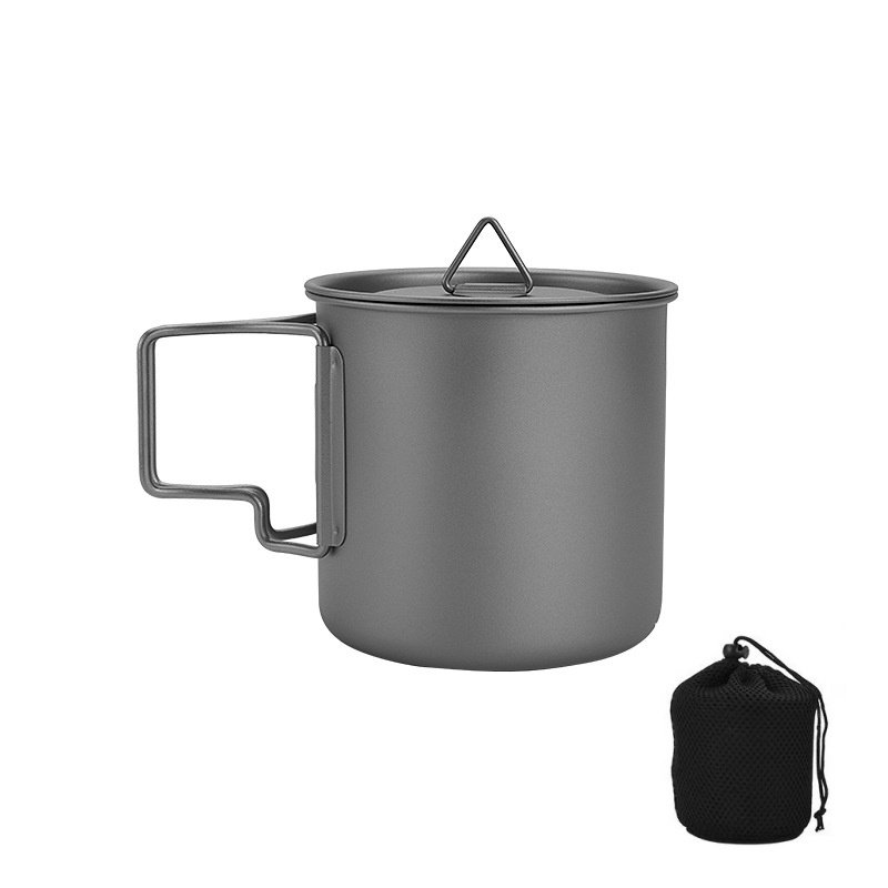 Camping Cooking Utensil Bag - Mug Camping Titanium dengan Pegangan Lipat,