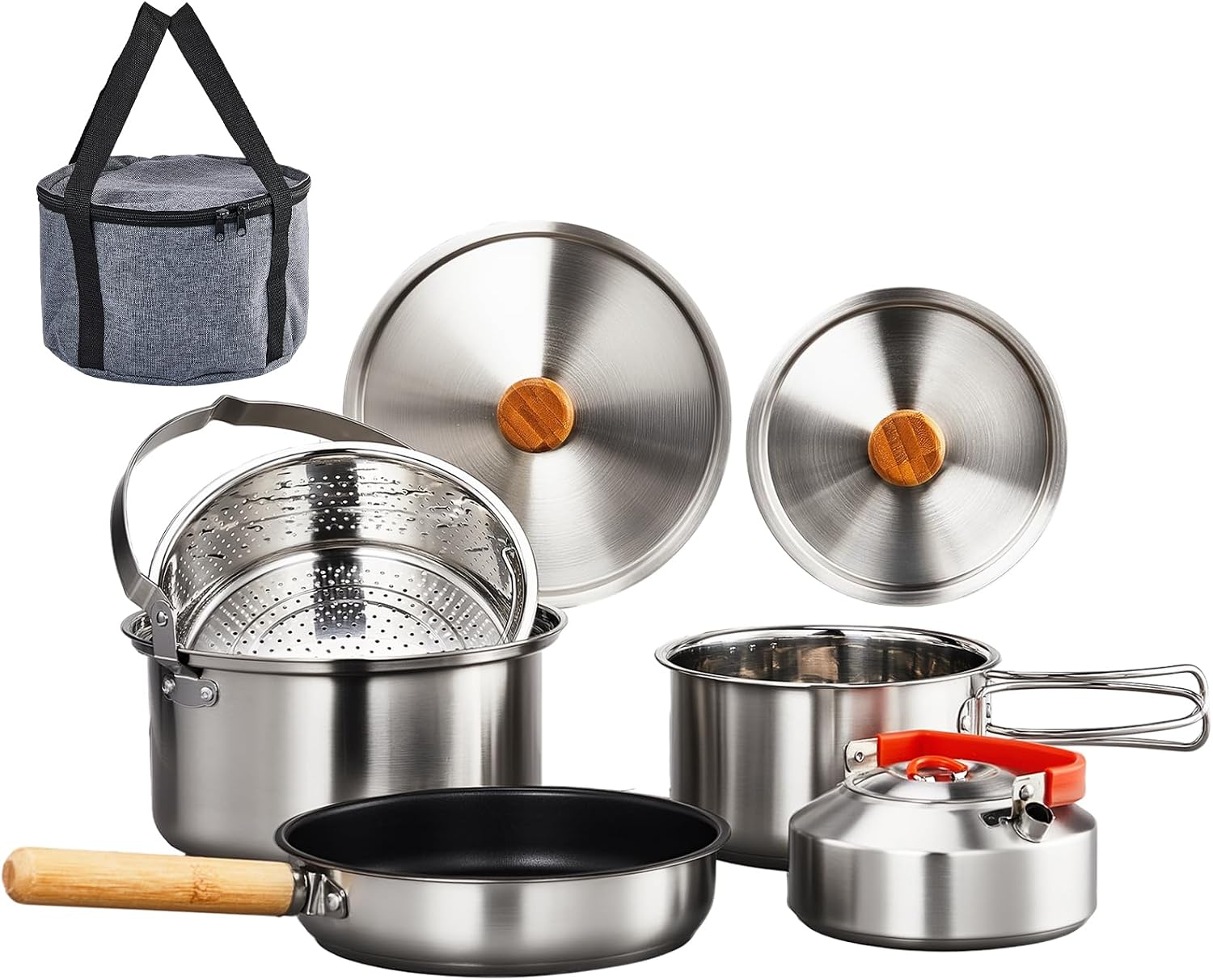 Camping Cooking Open Fire - 6pcs Set Peralatan Masak, Panci Anti