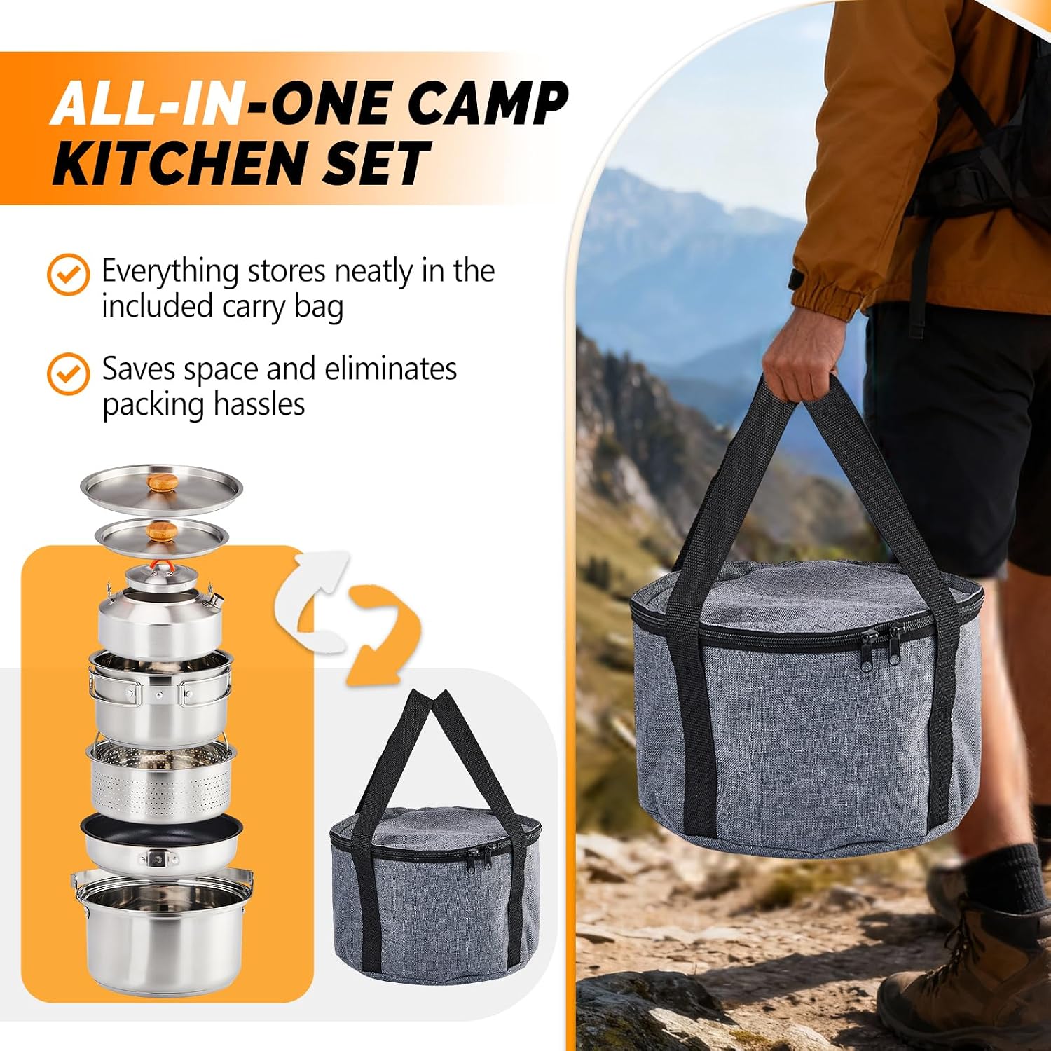 6pcs Set Peralatan Masak, Panc - Camping Cooking Open Fire ulasan dan harga